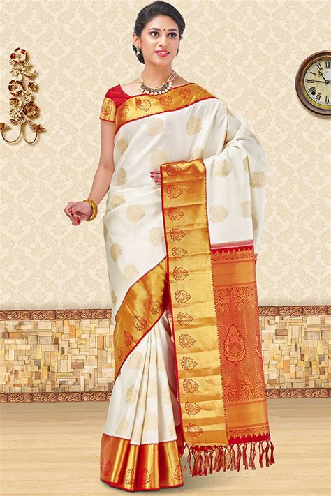 Buy White Zari Woven Kanchipuram Silk Saree Online Silk Sarees Online Saree Beautiful Saree