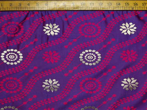 Art Silk Brocade Woven Zari Polka Dots And Threadwork Star Design