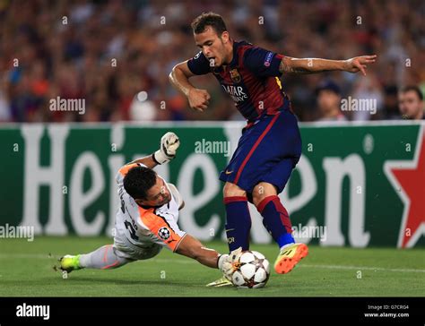 Barcelonas Sandro Ramirez And Apoel Nicosias Goalkeeper Urko Pardo Hi