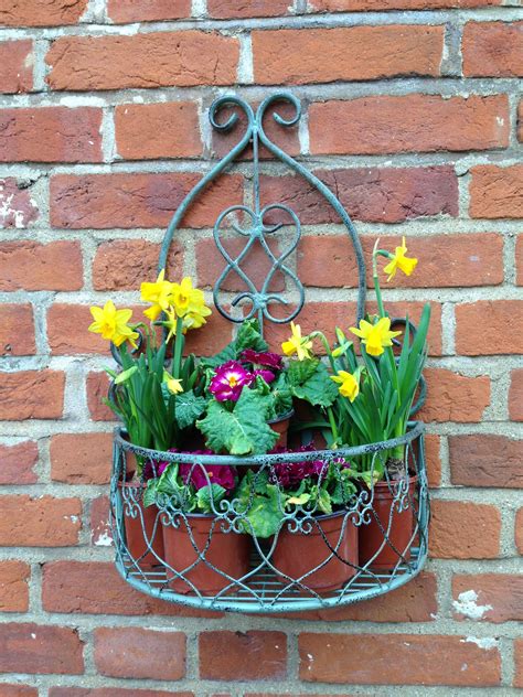 Large Rustic Green Metal Garden Flower Plant Pot Holder Planter Wall