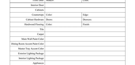 New Construction Selection Sheet Pdf Form Formspal