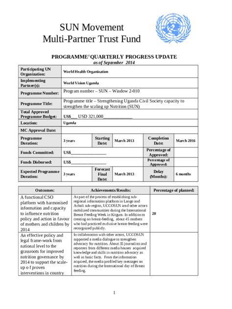 1 1 Mou Sun And World Vision Uganda Pdf Mptf Undp Doc Template