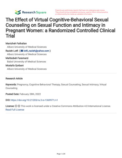 Pdf The Effect Of Virtual Cognitive Behavioral Sexual Counseling On