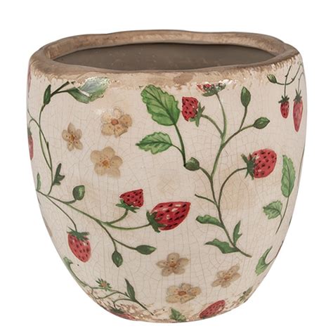 Ce S Planter X Cm Beige Red Ceramic Strawberries