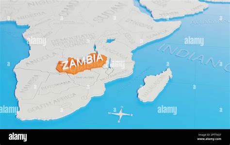 Zambia Highlighted On A White Simplified 3D World Map Digital 3D