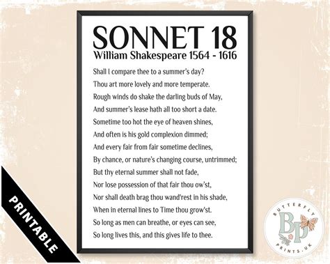 Sonnet 18 Vintage Poem Poster Print By William Shakespeare Digital