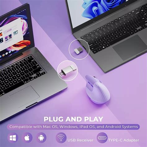 Wireless Vertical Ergonomic Mouse Rechargeable 57° Tilt with Quiet Clicking