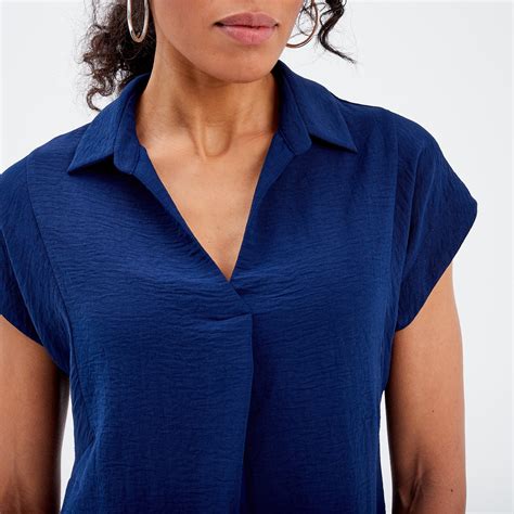 Blouse Manches Courtes Bleu Marine Femme Br Al