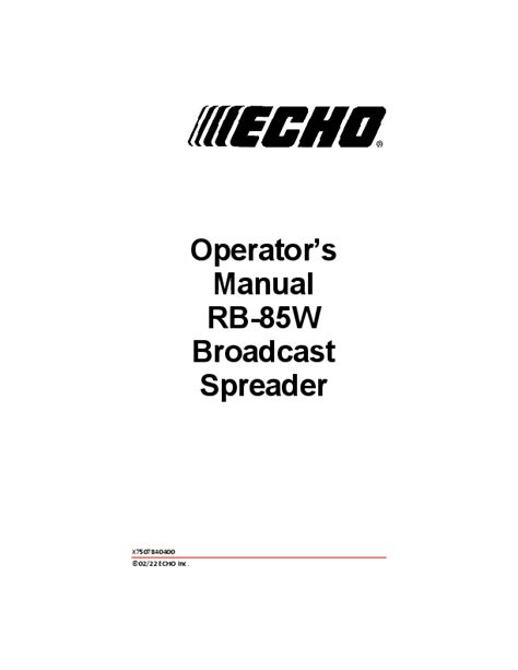 Echo Rb W Walk Behind Winter Salt Broadcast Spreader Manual