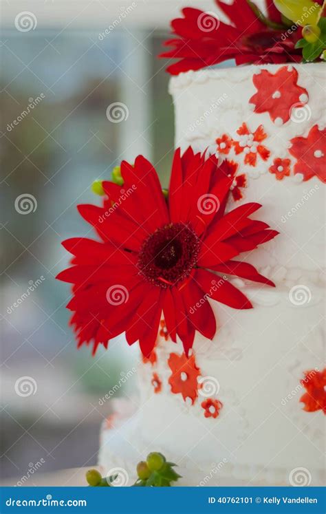 Red Gerber Daisy on Wedding Cake Stock Image - Image of decoration ...