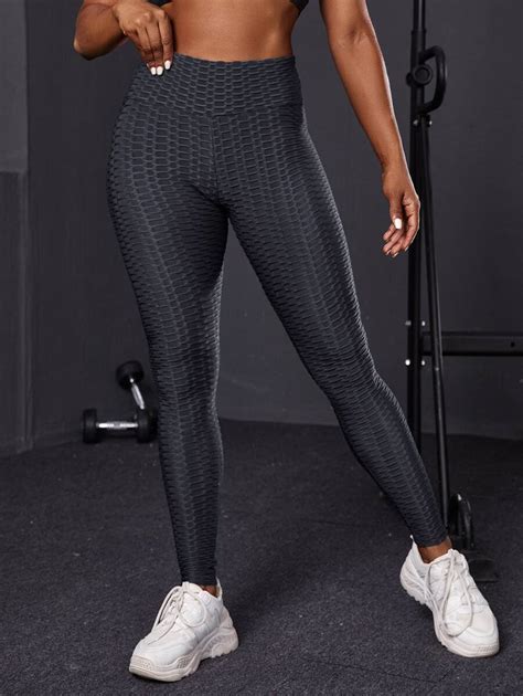 Shein Sport Powerista Leggings Deportivos Unicolor Con Textura De Panal