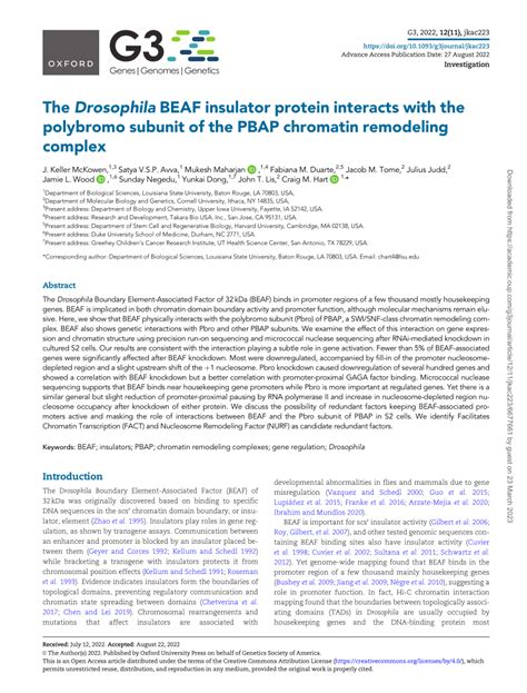 Pdf The Drosophila Beaf Insulator Protein Interacts With The