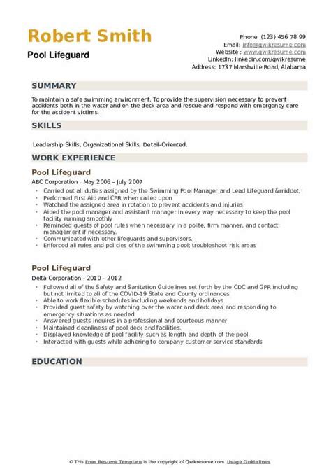 10 Pool Lifeguard Resume Samples And Templates For 2025