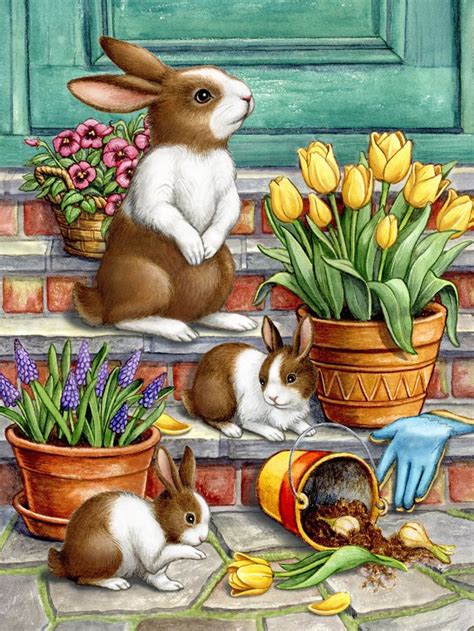 Spring Rabbit Brown Cross Stitch Pattern By Rose Mary Berlin Ansada Art