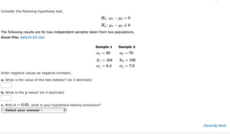 Solved Consider The Following Hypothesis Test