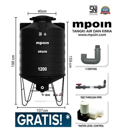 Jual Tangki Air Mpoin Drain 1200 L Sni Tandon Air Toren Air Anti Pecah