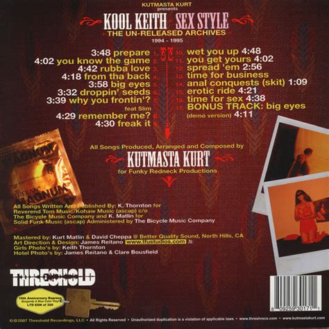 Kut Masta Kurt Kool Keith Sex Style The Un Released Archives