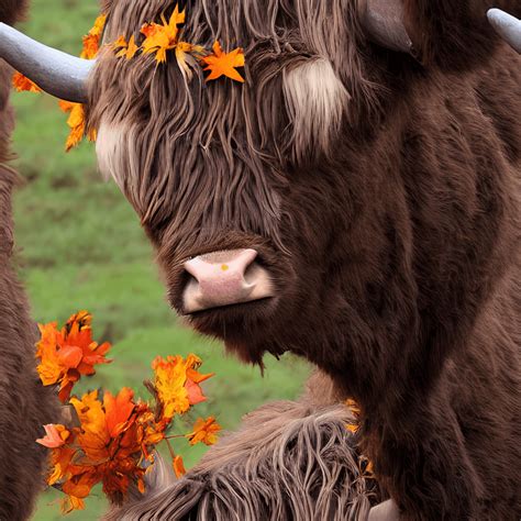 3d Highland Cow And Pumpkin Pattern · Creative Fabrica