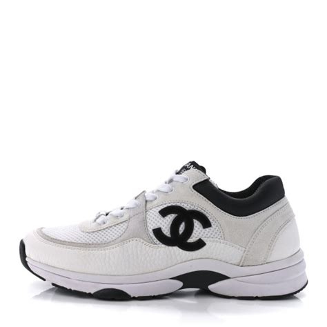 Chanel Mesh Suede Calfskin Grained Calfskin Womens Cc Sneakers 39 White