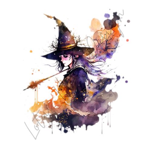 Watercolour Witch Halloween Clipart Watercolour Witch Etsy