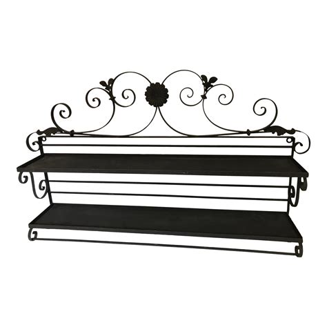 Black Wrought Iron Double Wall Shelf With Towel Bar Unit Chairish