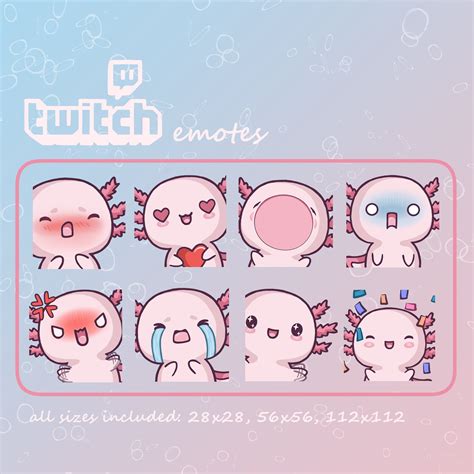 Twitch Emotes Axolotl 8 Pack 28x28 56x56 112x112 Cute Etsy Ireland