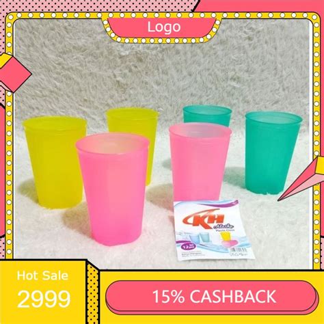 Jual GELAS PLASTIK MEREK KH ISI 12PCS CANGKIR PLASTIK WARNA WARNI