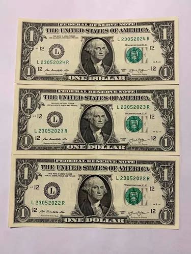 3 Billetes De Un 1 Dólar Correlativos Sin Circular Usa en venta en