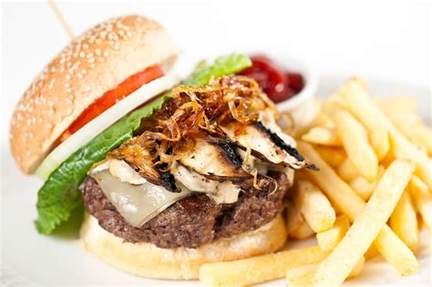 Premium Photo Mushroom Swiss Burger Withe French Fries