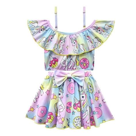 Maillot De Bain Enfant Fille Licorne Deux Pieces Tankini Jupe