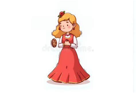 Adorable Blonde Chibi Character In Red Dress Holding Cookie Korean Style Pixel Art Illustration