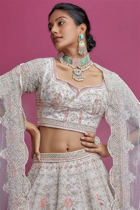 Light Pink Net Embroidered Bridal Lehenga Set By Kalighata At Pernias