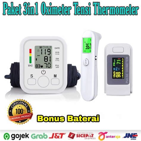 Jual Paket 3in1 Oximeter Pulse Tensimeter Thermometer Original