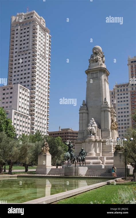 Plaza De Espana Spain Square With Monument To Miguel De Cervantes