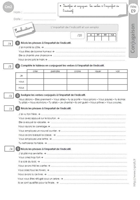 Evaluation De Conjugaison CM2 L Imparfait De L Indicatif