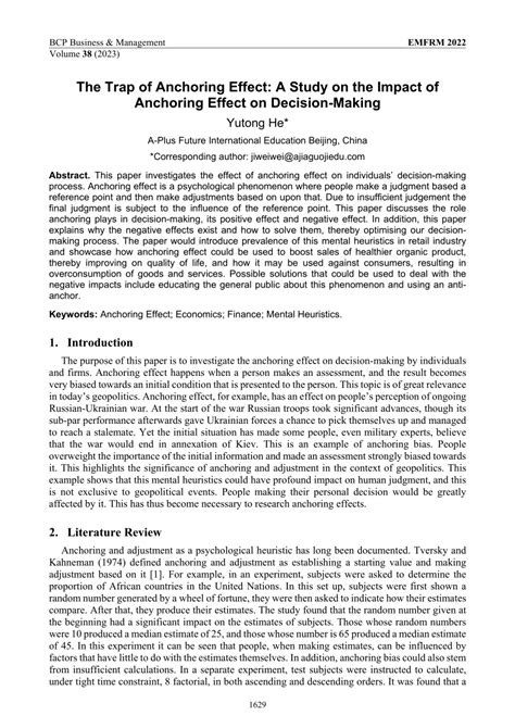 Pdf The Trap Of Anchoring Effect A Study On The Impact Of Anchoring