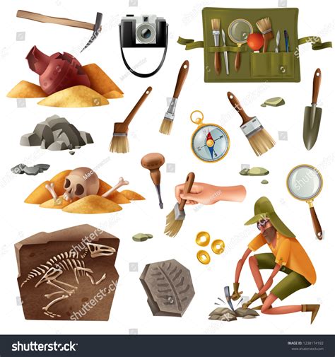 Archeology Set Isolated Elements Images Digging Stock Vector Royalty