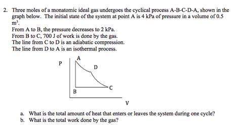 Solved 2. Three moles of a monatomic ideal gas undergoes the | Chegg.com 