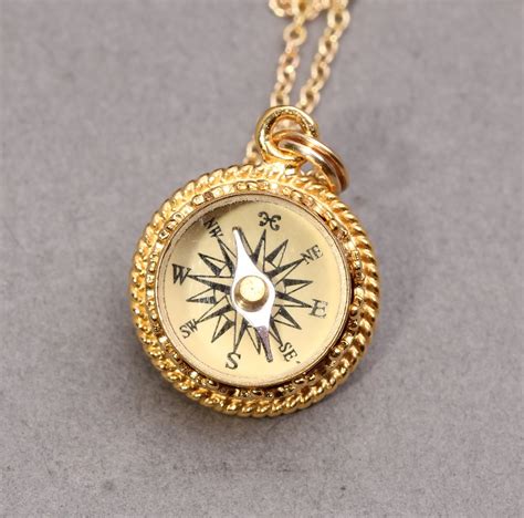 Gold Compass Necklace Working Compass Necklace Mens Compass Necklace