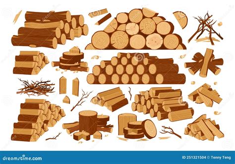 Cartoon Wooden Logs Firewood Piles And Stacked Bonfire Firewoods Wood