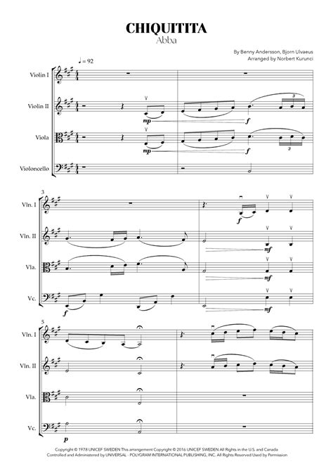 Chiquitita Arr Norbert Kurunci By Abba Sheet Music For String