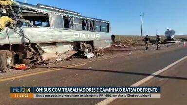 Meio Dia Paraná Cascavel Ônibus trabalhadores e caminhão batem