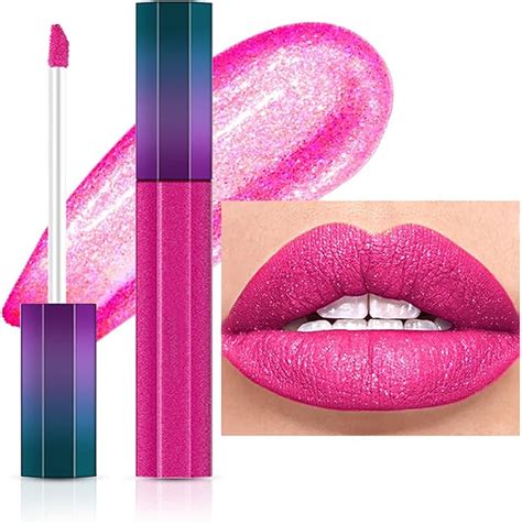 Hot Pink Glitter Lip Gloss Shimmering Liquid Lipsticks Red Shimmer Sparkle Non Stick Cup Bright