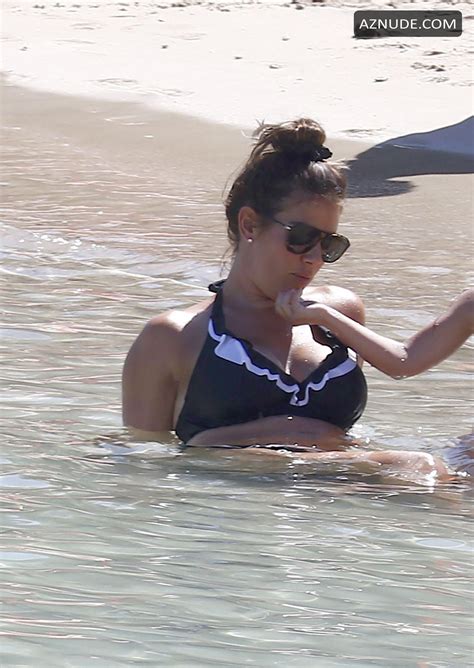 Rebekah Vardy Sexy In A Black And White Striped Bikini In Ibiza AZNude