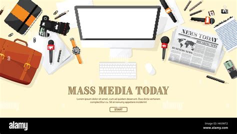 Mass Media Background In A Flat Stylepress Conference With Correspondent And Reporter