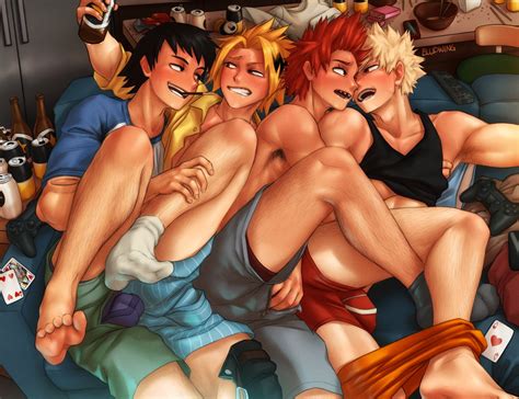 Rule 34 4boys Black Hair Blonde Hair Bludwing Denki Kaminari Eijirou Kirishima Gay Hanta Sero