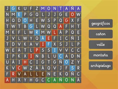 los accidentes geográficos Wordsearch