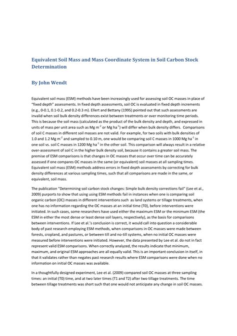 Pdf Equivalent Soil Mass And Mass Coordinate System In Soil Carbon