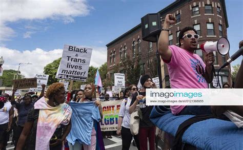 June 12 2021 Boston Massachusetts Usa Crowds March For Black Trans Lives Matter In Boston