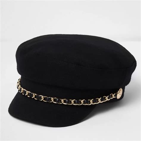 Black chain trim baker boy hat - Hats - Accessories - women